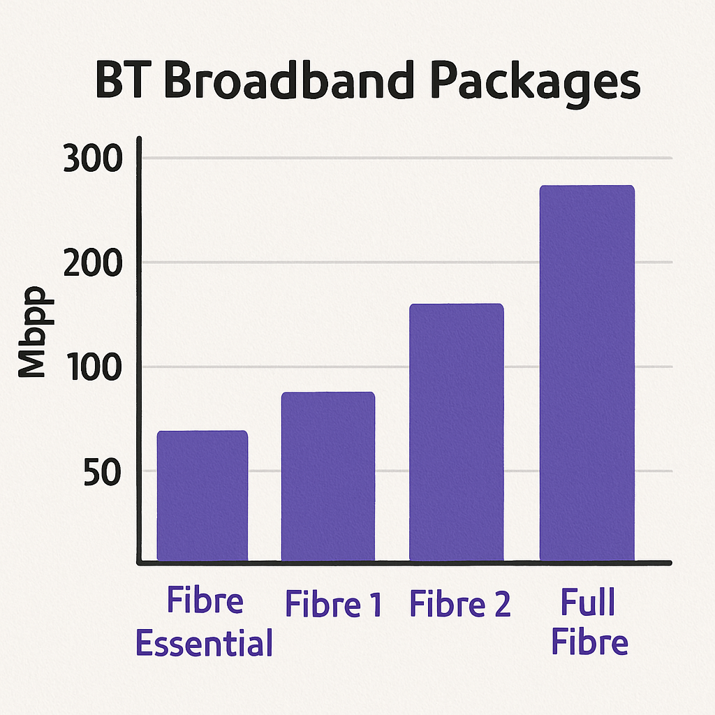 Different types of BT broadband packages shown on a graph