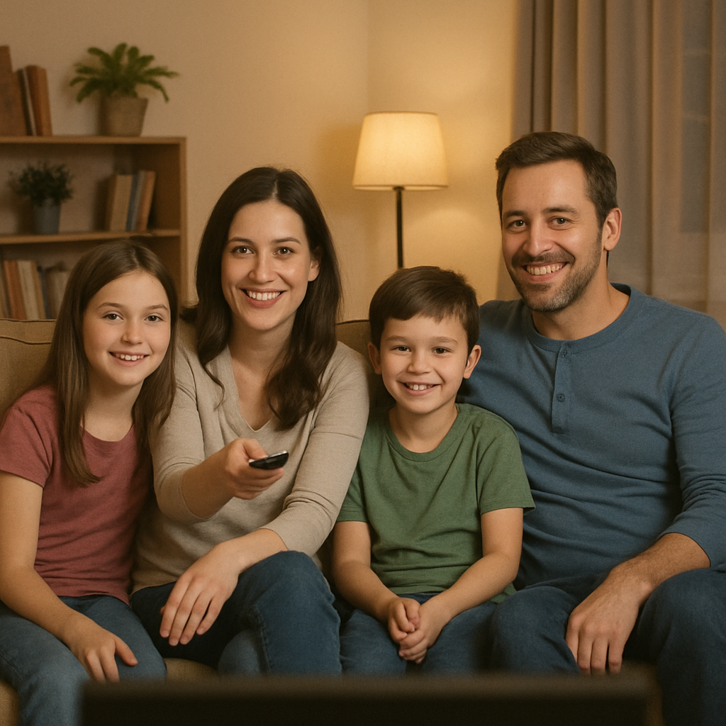 family watching tv