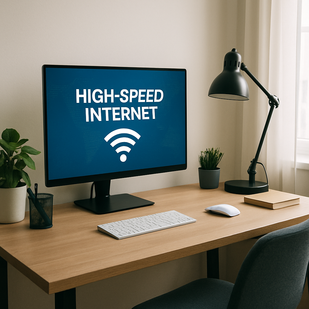 A modern home office setup with high-speed internet connection
