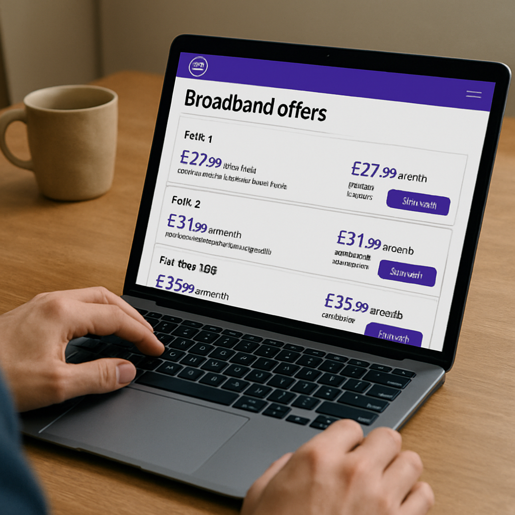 Person browsing BT broadband offers on a laptop