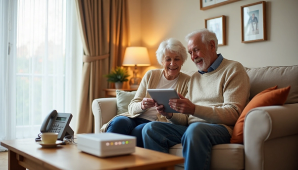 Retired couple using broadband