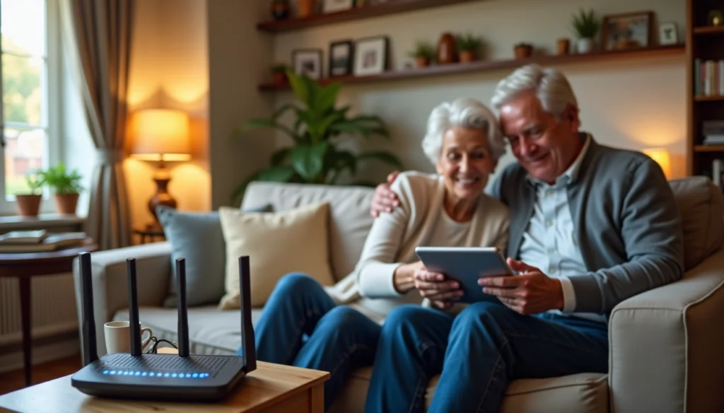 An elderly couple enjoying a video call
